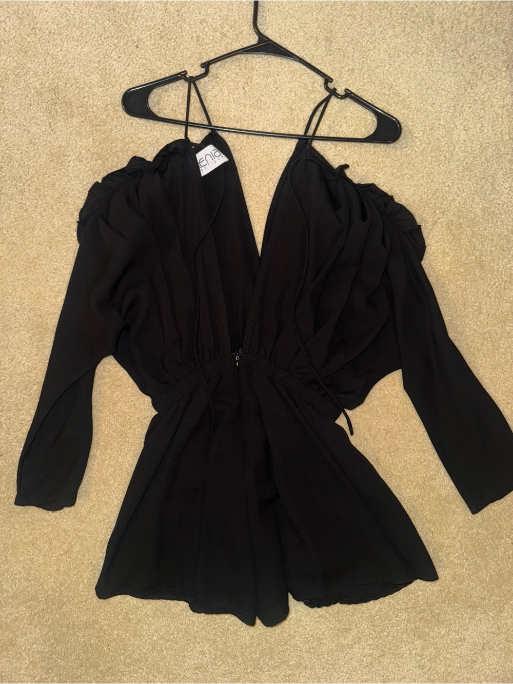 Xenia Boutique Black Cold-Shoulder Romper